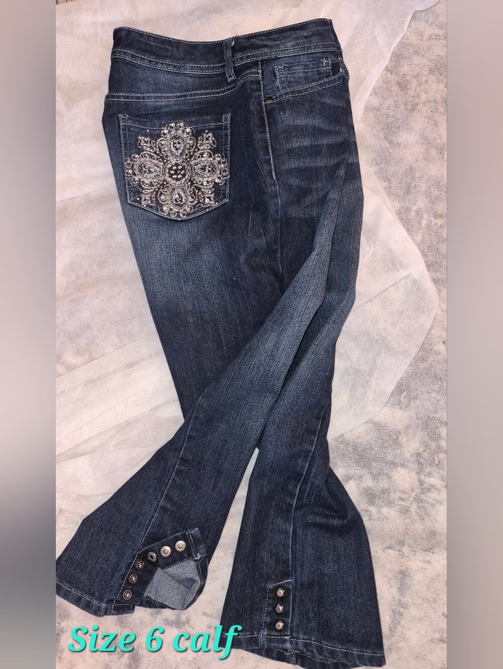 NYDJ Dark Blue Embellished Pocket Flare Jeans Nine West